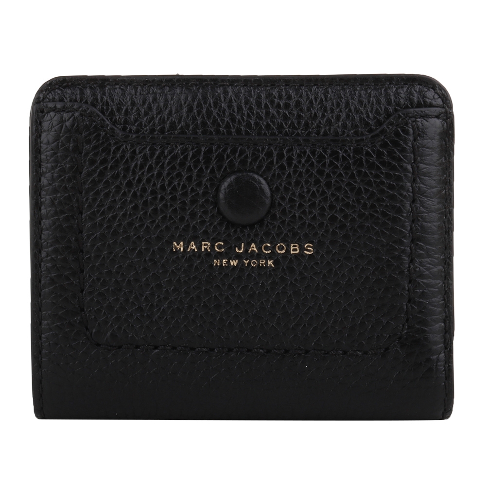 MARC JACOBS 金字荔枝紋ㄇ型暗釦短夾(黑)