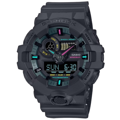 CASIO 卡西歐 G-SHOCK 時尚螢光 雙顯腕錶 53.4mm / GA-700MF-1A