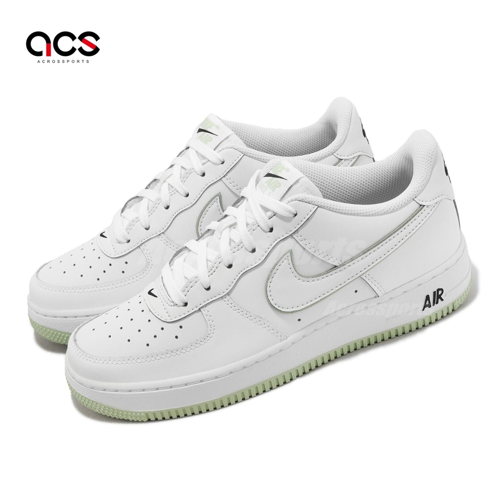 Nike 休閒鞋 Air Force 1 GS 女鞋 大童鞋 白 綠 抹茶色 皮革 滾邊 AF1 CT3839-108