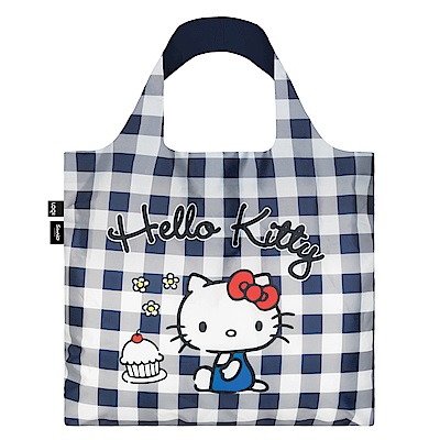LOQI 購物袋-三麗鷗授權 (Hello Kitty 藍白格紋 KT14)