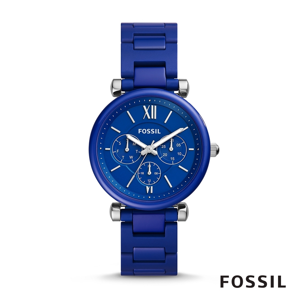 FOSSIL CARLIE 堅硬陶瓷女錶-海藍色 38MM LE1097