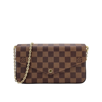 Louis Vuitton LV路易威登 Felicie Pochette Damier 帆布鍊帶斜揹/手拿包(N40492-咖)