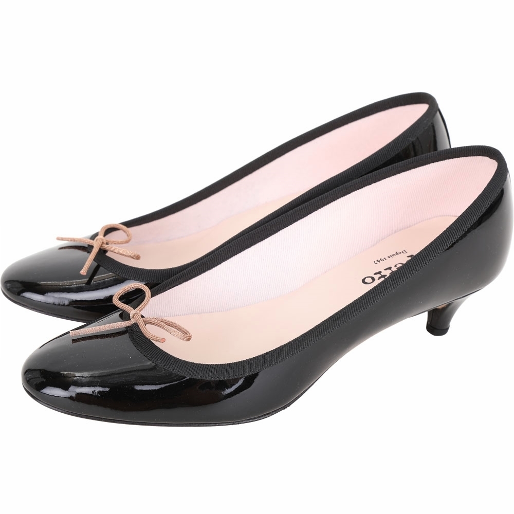 Repetto Escarpin Bianca 粉色蝴蝶結漆皮低跟鞋(黑色)