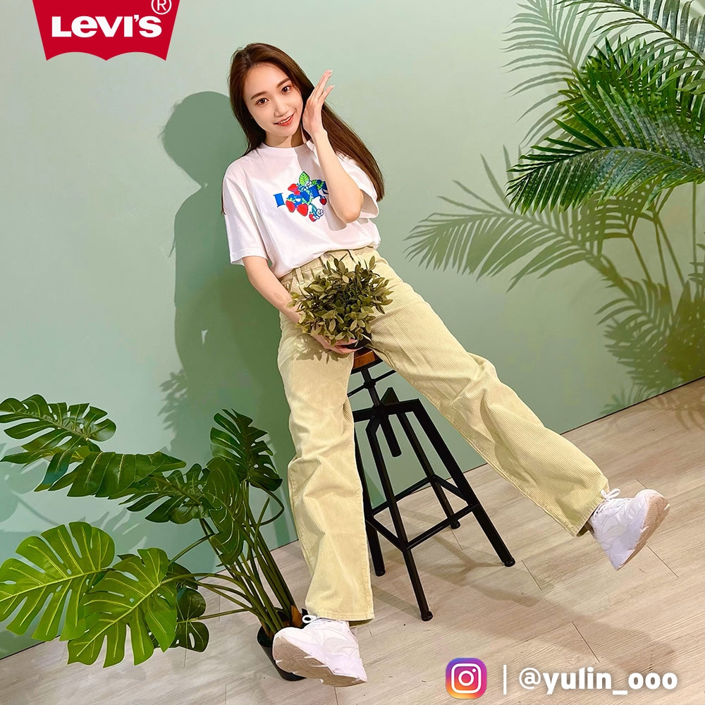 Levis Fresh果漾系列 女款 中腰寬直筒燈心絨老爹褲 / 精工漂染工藝 青蘋綠