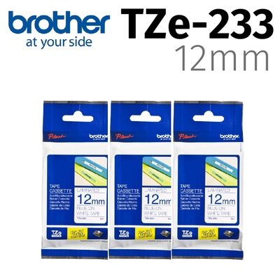 【3入組】brother 原廠護貝標籤帶 TZe-233 (白底藍字 12mm)