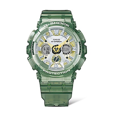 casio卡西歐 g-shock 金屬光澤 半透明時尚 晶透綠 雙顯系列 gma-s120gs-3a_45.9mm