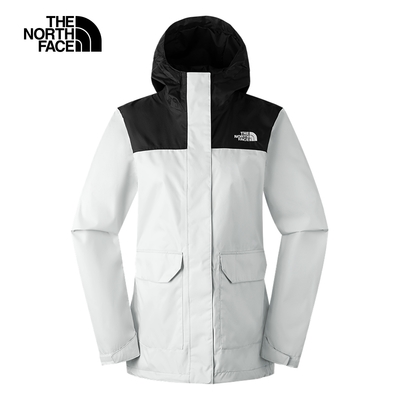 【The North Face 官方旗艦】北面女款灰黑拼接防水透氣連帽衝鋒衣｜88RS9B8