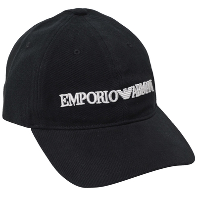 EMPORIO ARMANI 經典品牌字母圖騰刺繡LOGO棒球帽(黑)