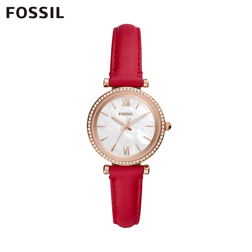 FOSSIL CARLIE MINI 靚亮真皮女錶-紅色 28MM ES4830