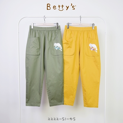 betty’s專櫃款　 前口袋貓咪印花鬆緊腰長褲(綠色)