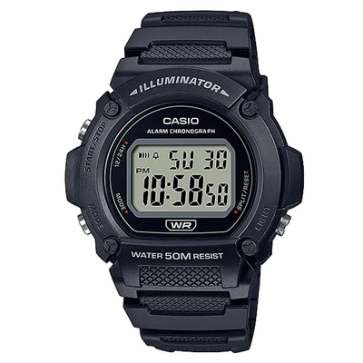 CASIO 復古風造型經典色圓形數位休閒錶-黑(W-219H-1A)/47mm