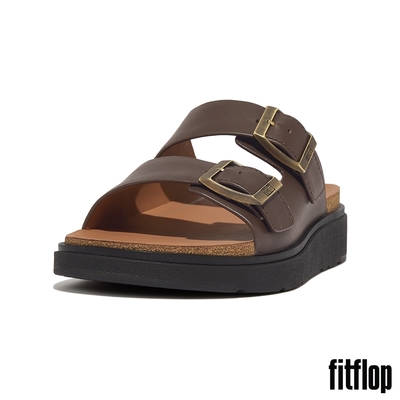 【FitFlop】GEN-FF 金屬扣環調整式雙帶皮革涼鞋-男(巧克力棕)