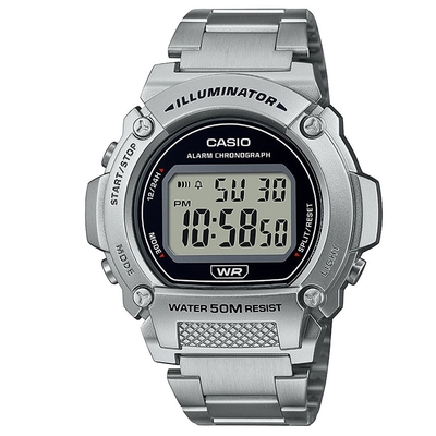 CASIO 復古風造型經典色圓形數位不銹鋼休閒錶(W-219HD-1A)/47mm