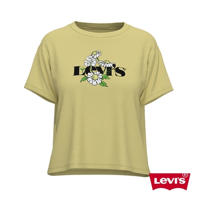 Levis 女款 短袖學院T恤 中短版方正寬袖版型 雛菊復古Logo