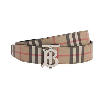 BURBERRY 格紋雙面3.5CM兩用皮帶 (米/黑色)