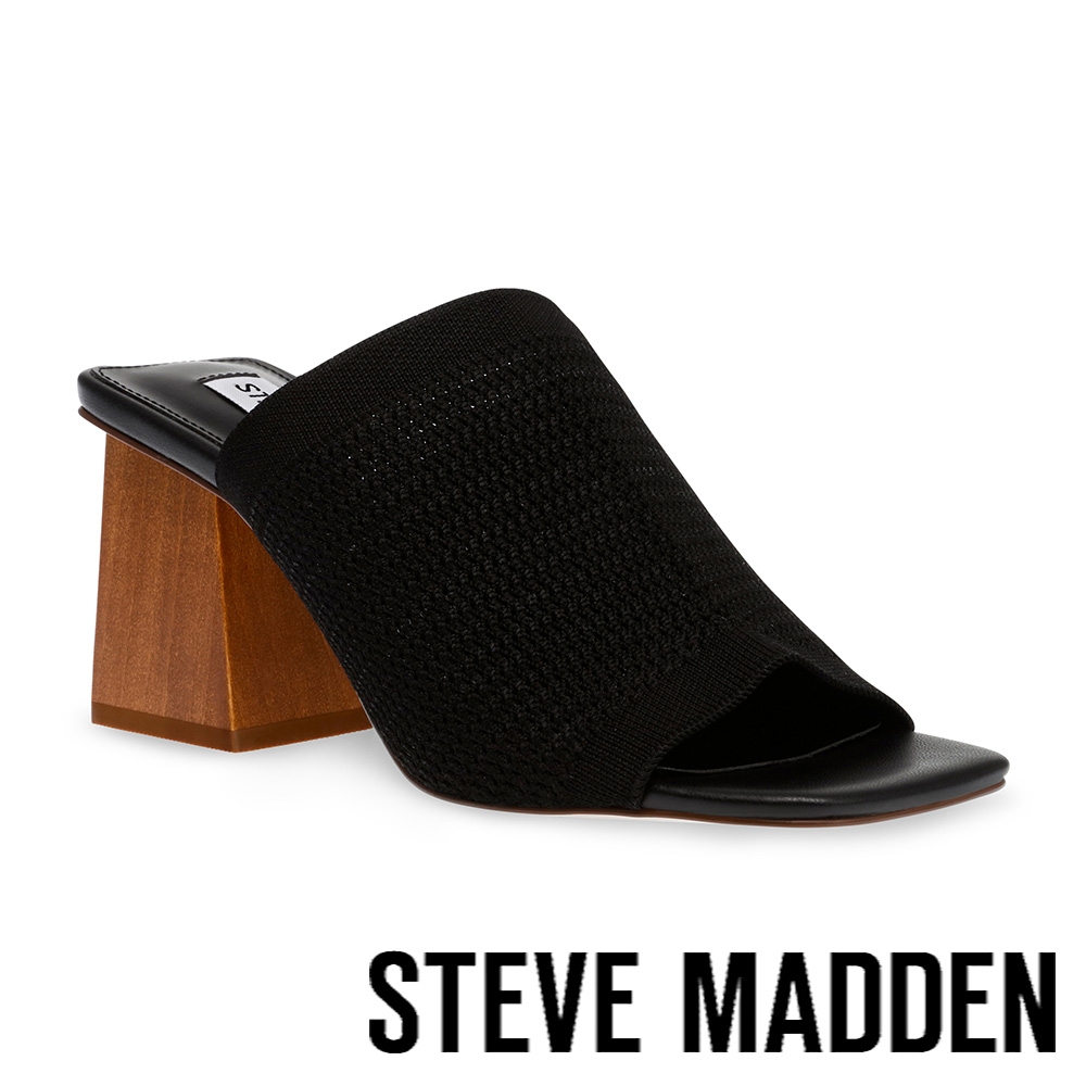 STEVE MADDEN-ASTOR ST. 編織方頭粗跟涼跟鞋-黑色