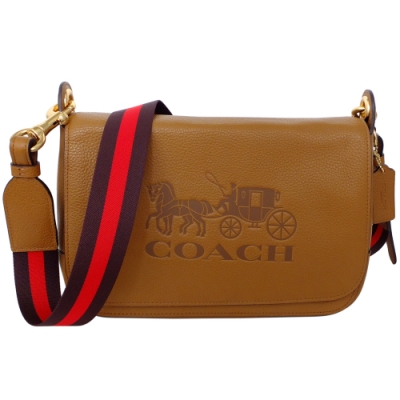 COACH駝色馬車烙印全皮翻蓋斜背郵差包