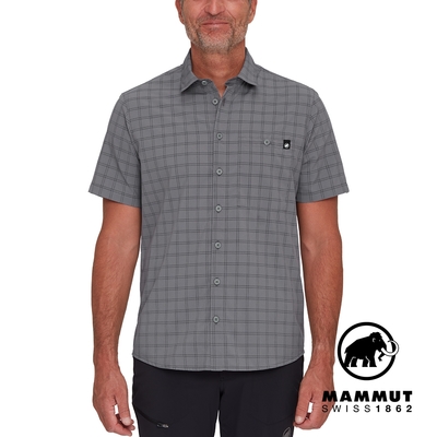 【Mammut 長毛象】Lenni Shirt Men 機能短袖格紋襯衫 男款 鋼鐵灰/黑 #1015-01470