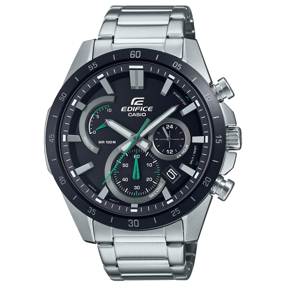 CASIO EDIFICE 三針三眼自信綠指針紳士腕錶-銀X黑(EFR-573DB-1A)/47.1mm