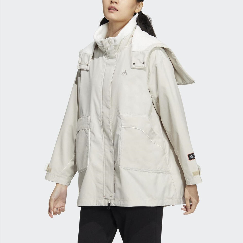 Adidas Warm Jkt T1 [HZ2996] 女 連帽外套 高領 戶外 休閒 CNY 防風 亞洲版 米