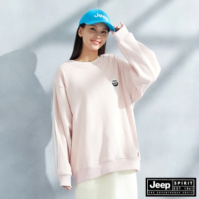 JEEP 女裝 休閒跳色剪接寬鬆大學T-粉色