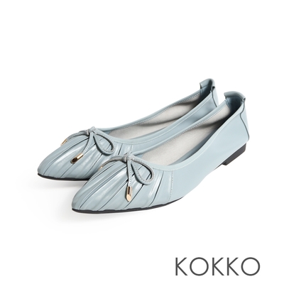 KOKKO法式優雅尖頭蝴蝶結綿羊皮芭蕾舞平底鞋灰藍色