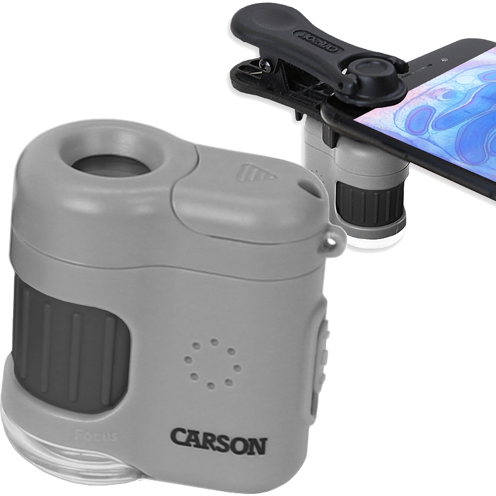 《CARSON》雙光源迷你顯微鏡(20x)+鏡頭夾