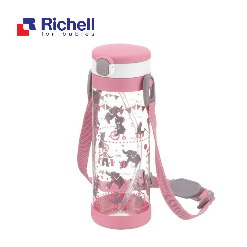 【Richell 利其爾】第一代LC 450ml 吸管式冷水壺 - 粉紅派對 【附背帶】