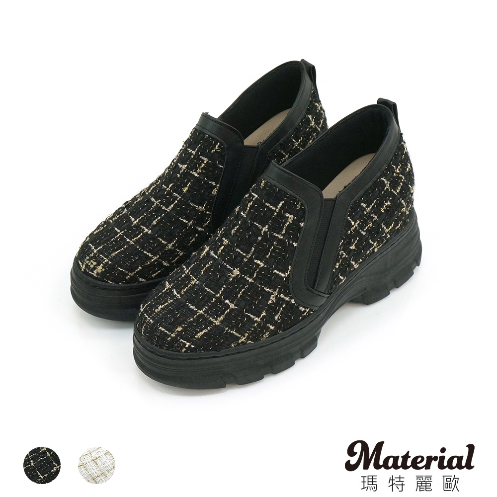 MATERIAL 瑪特麗歐 女鞋 MIT拼接布面輕量增高底老爹鞋 T53021 (黑色)