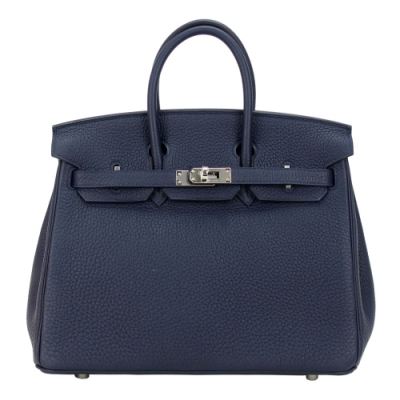 HERMES 愛馬仕 BIRKIN Togo牛皮柏金包( 25CM/M3水墨藍/銀釦)