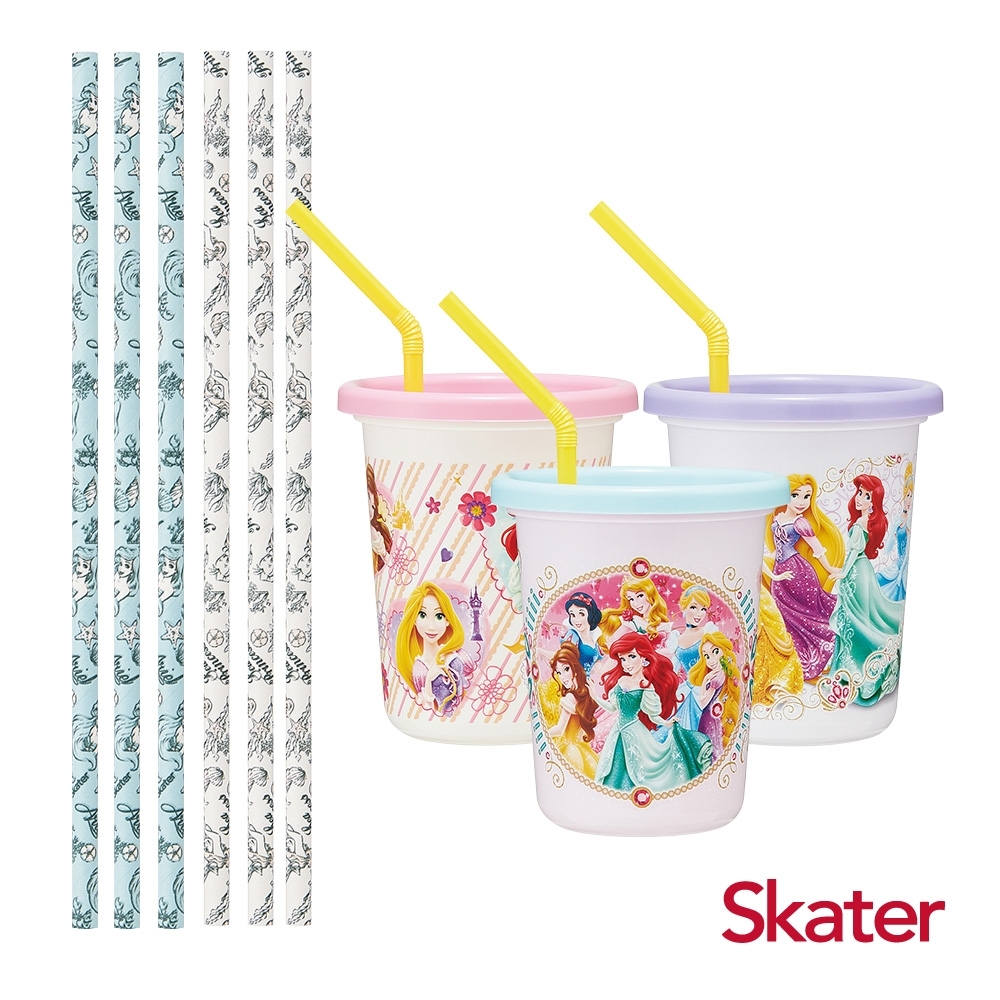 Skater日本製3入水杯-320ml+紙吸管(公主)