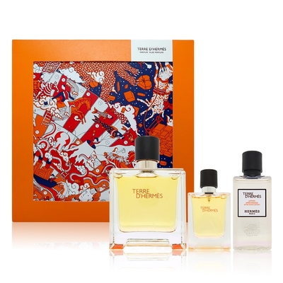 Hermes 愛馬仕 Terre D Hermes Parfum 大地香精3件組禮盒(香精75ml+香精12.5ml+鬍後水40ml) (平行輸入)