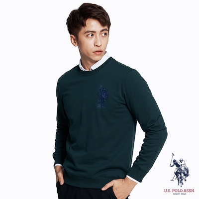 U.S. POLO ASSN. 男款大馬LOGO休閒上衣-墨綠色