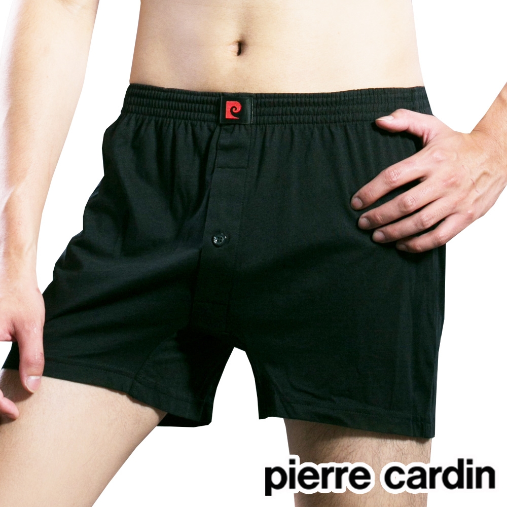 Pierre Cardin皮爾卡登 吸濕排汗針織開襟平口褲 四角褲-單件(黑)
