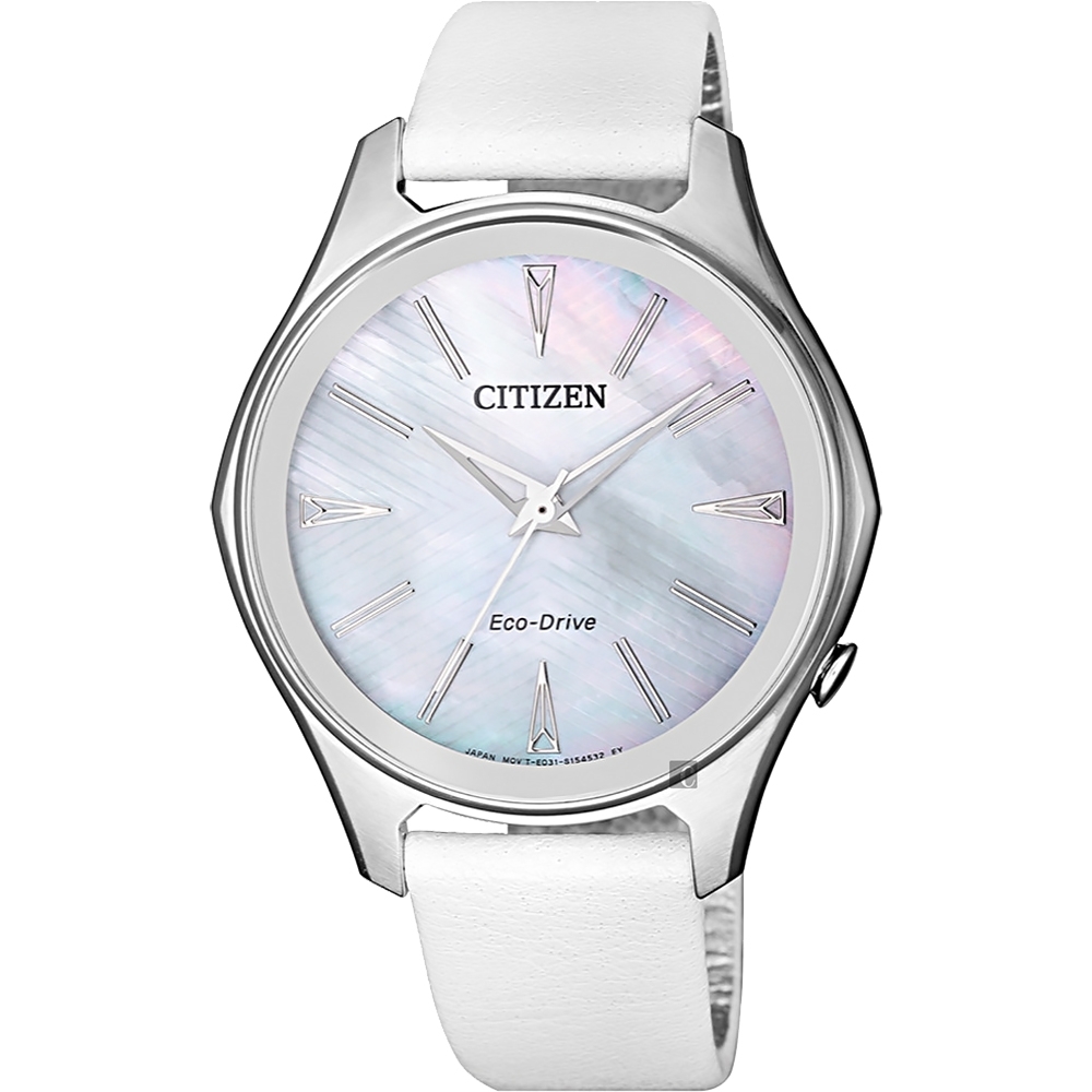 CITIZEN 星辰 限量光動能城市女錶-珍珠貝x白/37mm(EM0597-12D)