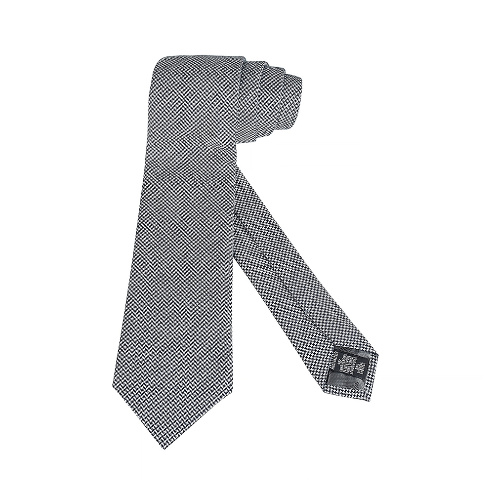 EMPORIO ARMANI十字花紋設計羊毛混紡萊賽爾纖維領帶(寬版/灰底x黑灰字)