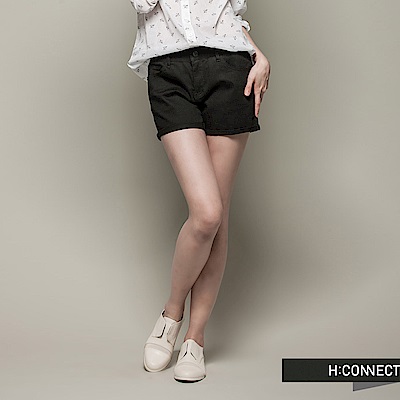 H:CONNECT 韓國品牌 女裝 - 純色翹臀牛仔短褲 - 黑(快)