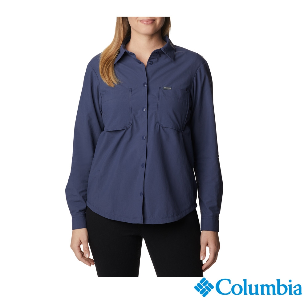 Columbia 哥倫比亞 女款-UPF50防曬長袖襯衫-藍色 UAR98760NY