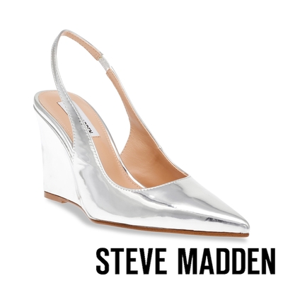 steve madden-sur real 尖頭繞踝楔型跟涼鞋-銀色