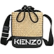 KENZO Raffia 字母拼接拉菲草編織斜背水桶包(黑色) product thumbnail 1