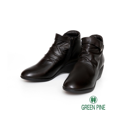 GREEN PINE絕佳質感羊皮楔型短筒靴黑色(00866892)