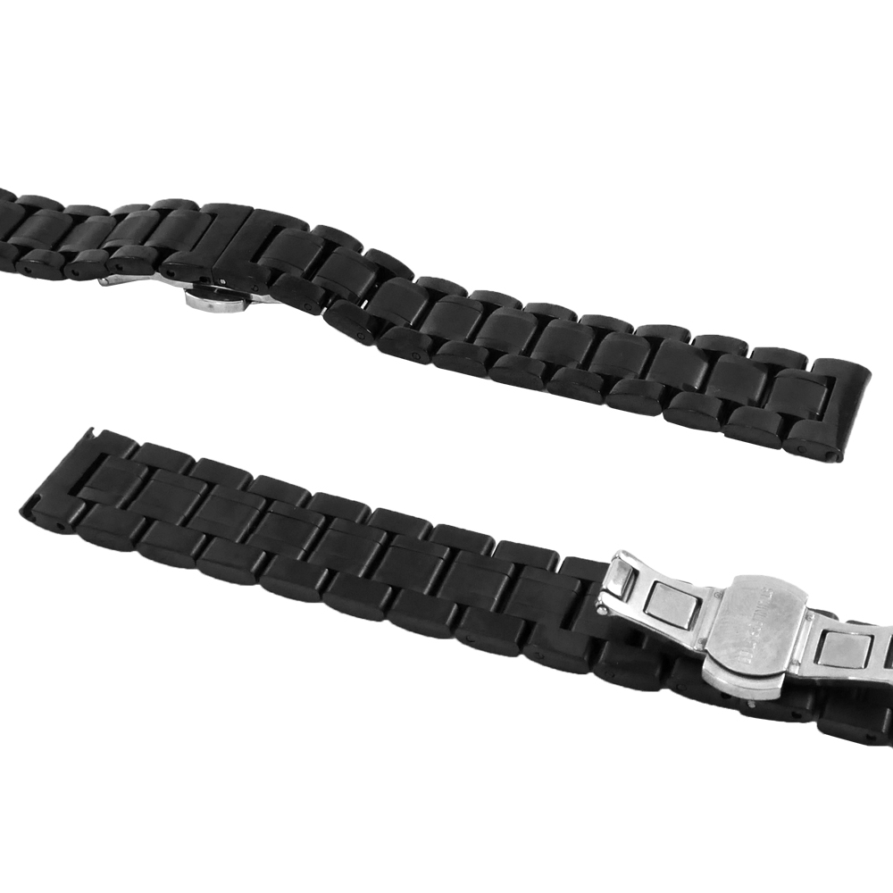 Watchband / 各品牌通用 蝴蝶雙壓扣 不鏽鋼錶帶-鍍黑