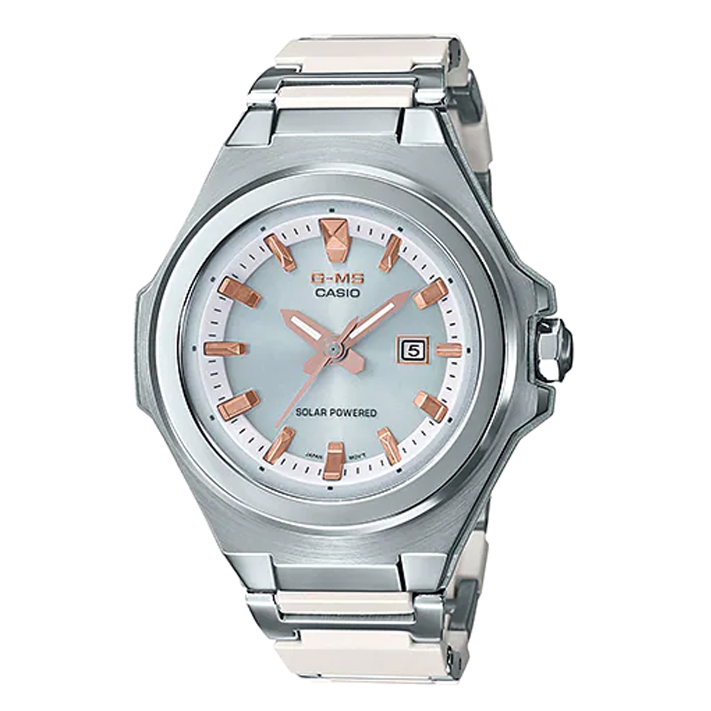 CASIO BABY-G 簡約金屬感太陽能休閒腕錶-複合式錶帶X白(MSG-S500CD-7A)/38.8mm