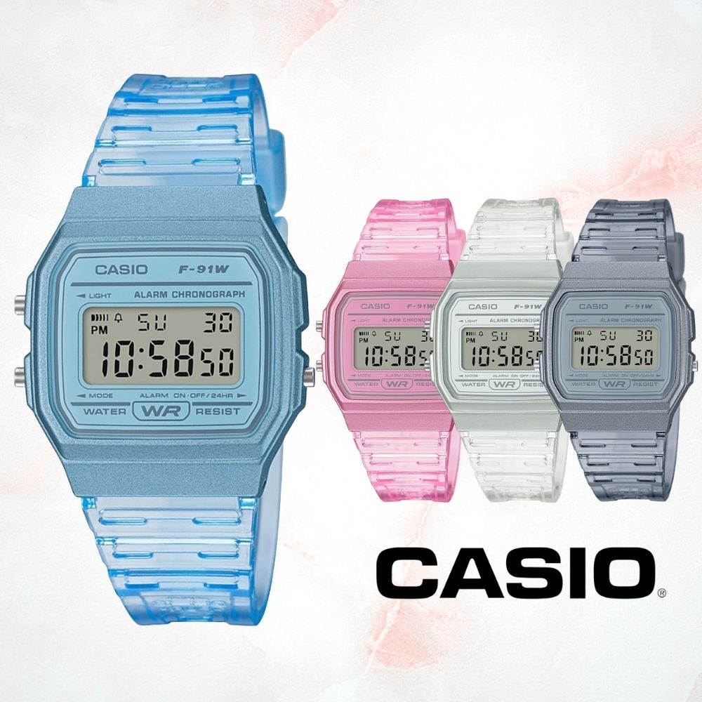 CASIO卡西歐 果凍半透明配色電子錶(F-91WS)