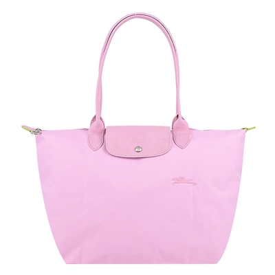 longchamp le pliage green系列刺繡長把再生尼龍摺疊水餃包(大/粉紅)