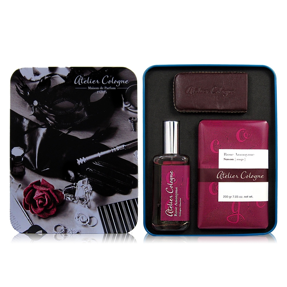 Atelier Cologne Rose Anonyme暗夜玫瑰(無名玫瑰)香水禮盒(30ml含皮套+暗夜玫瑰 香氛皂200gr) 贈禮品紙袋
