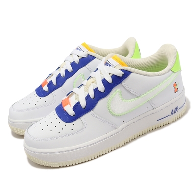 Nike 休閒鞋 Air Force 1 LV8 GS 大童鞋 女鞋 白 螢光黃 藍 AF1 車縫線 FB1393-111