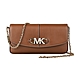 MK MICHAEL KORS IZZY金字LOGO牛皮扣式鏈帶斜背手拿包(大/棕) product thumbnail 1