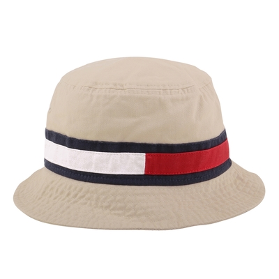 TOMMY HILFIGER- 紅白槓條棉質漁夫帽(淺卡其)S~M