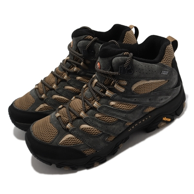 Merrell 戶外鞋 Moab 3 Mid GTX 防水 真皮 男鞋 支撐 避震 耐磨 黃金大底 中筒 灰 棕 ML036251